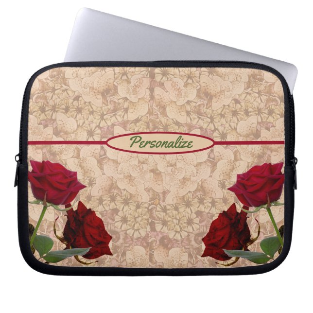 Red Stem Roses Romantic Personalize Laptop Sleeve (Front)