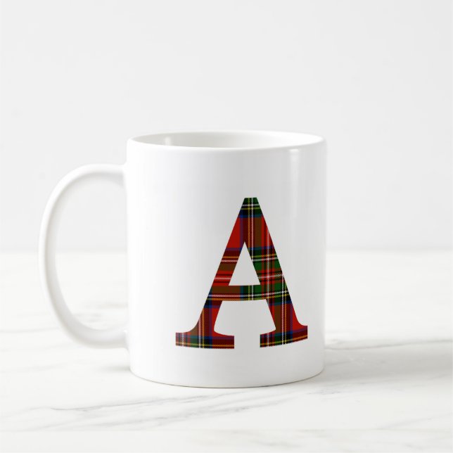 Red Stewart Plaid Monogram A Mug (Left)