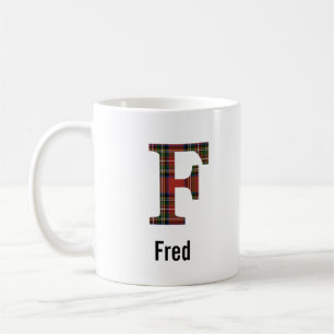 Red Stewart Plaid Monogram F Mug