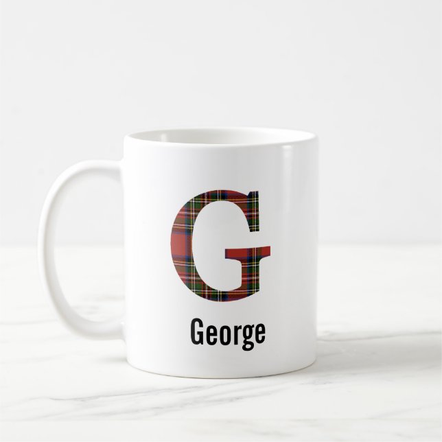 Red Stewart Plaid Monogram G Mug (Left)