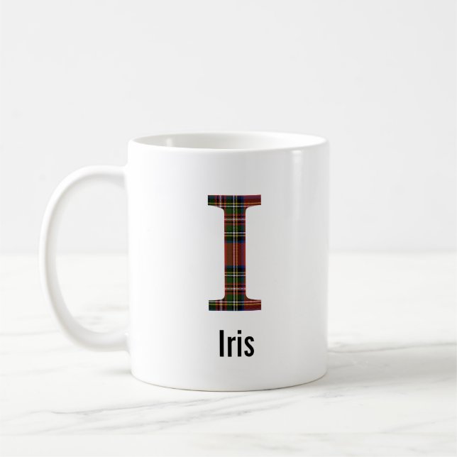 Red Stewart Plaid Monogram I Mug (Left)