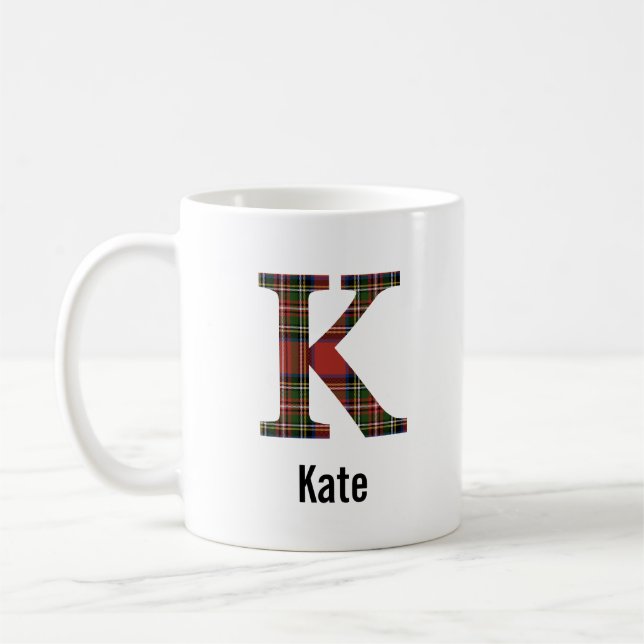 Red Stewart Plaid Monogram K Mug (Gauche)