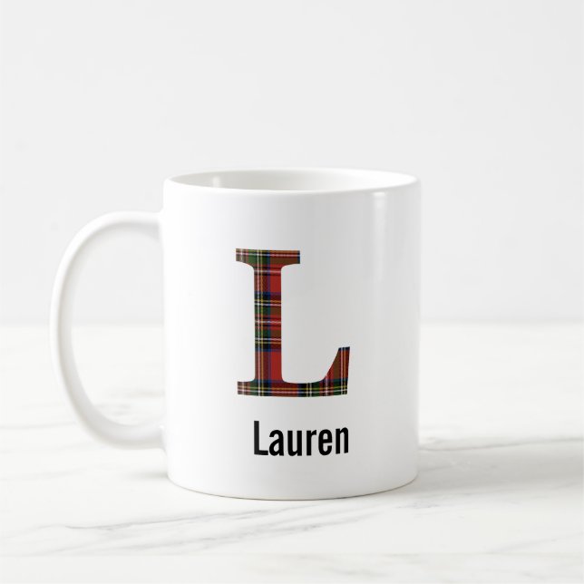 Red Stewart Plaid Monogram L Mug (Gauche)