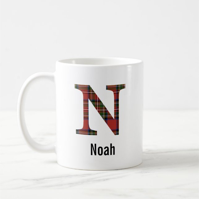 Red Stewart Plaid Monogram N Mug (Left)