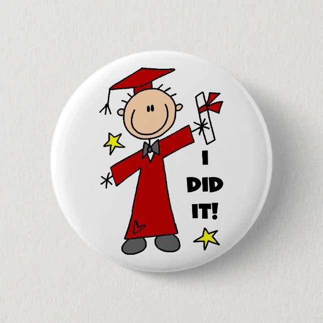 Red Stick Figure Boy Graduate 2 Inch Round Button (Front)