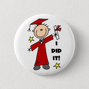 Red Stick Figure Boy Graduate 2 Inch Round Button