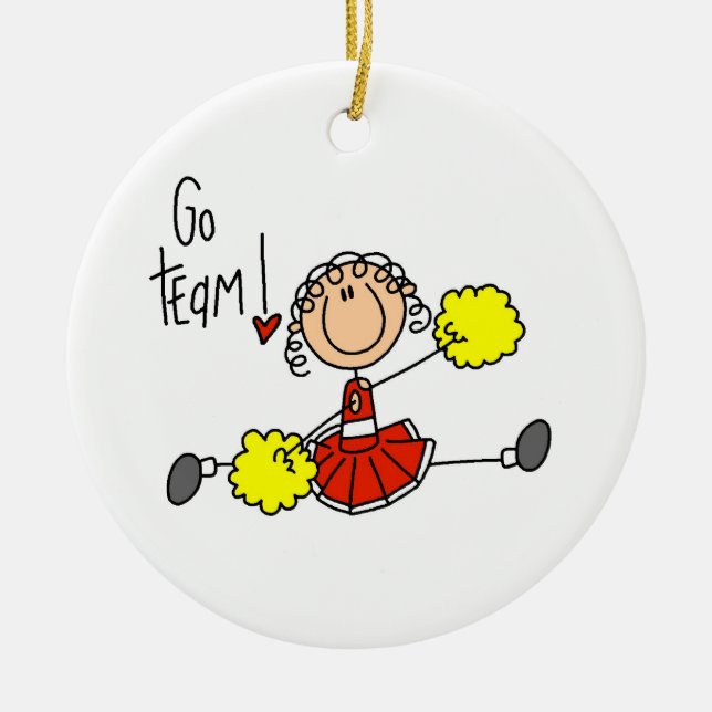 Red Stick Figure Cheerleader t-shirts and Gifts Ceramic Ornament (Front)
