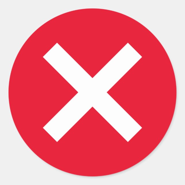Red stickers with white X error icon symbol (Front)