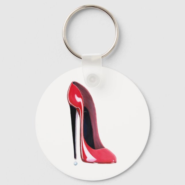Red Stiletto High Heel Shoe Art Keychain (Front)