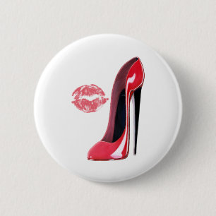 Red Stiletto Shoe and Kiss 2 Inch Round Button