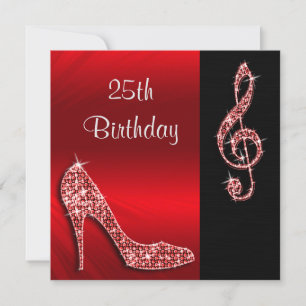 Red Stiletto & Treble Cleft 25th Birthday Invitation