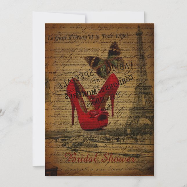 red Stilettos eiffel tower paris bridal shower Invitation (Front)