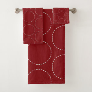 Red Stitch Polka Dot Bath Towel Set