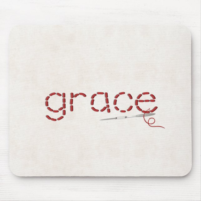 red stitched GRACE text message with needle Mouse Pad (Front)