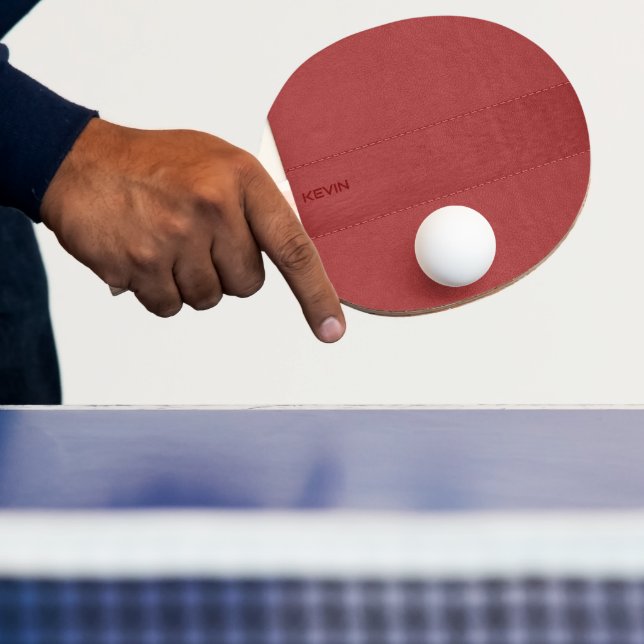 Red Stitched Leather Texture Monogram Ping Po Ping Pong Paddle (Insitu)