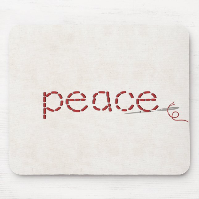 red stitched PEACE text message with needle Mouse Pad (Front)