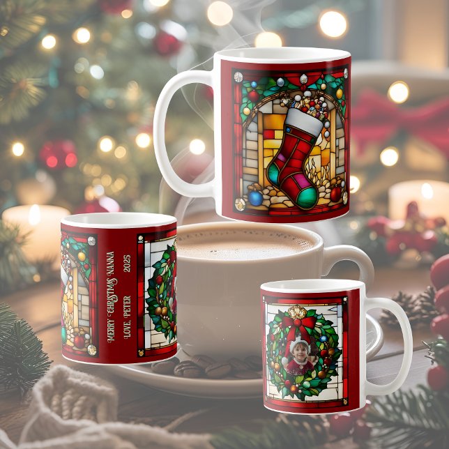 Red Stocking Faux Stained Glass Coffee Mug (Creator Uploaded)