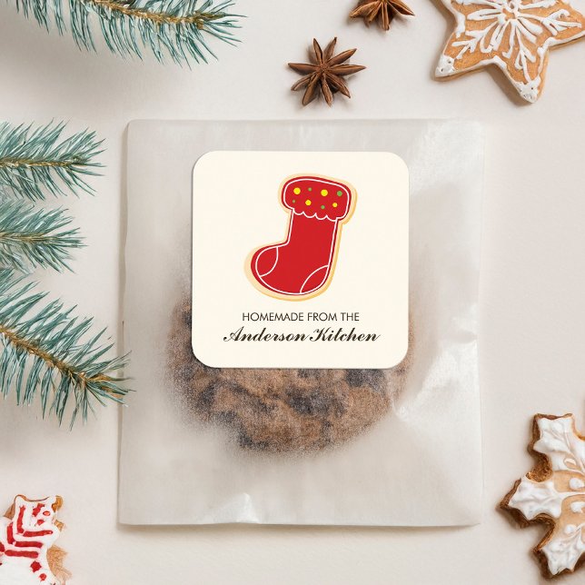 Red Stocking Rainbow Sprinkles Cookie Square Sticker (Creator Uploaded)