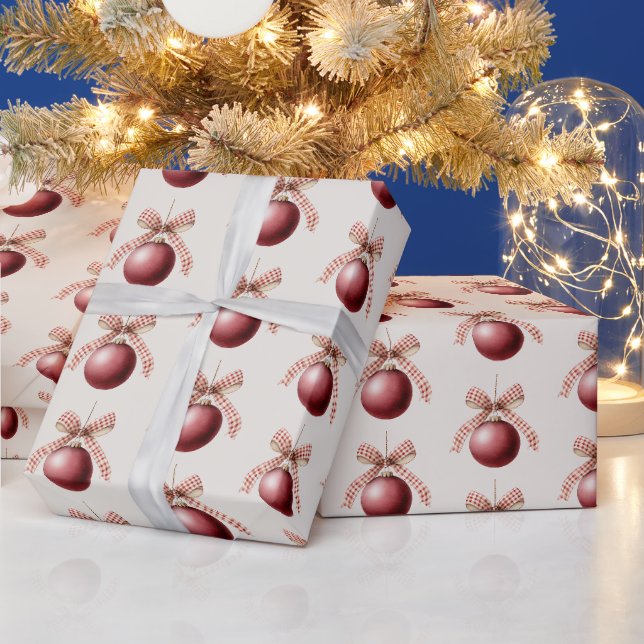 Red Stone Cream Bow Ornaments Christmas Wrapping Paper (Holidays)