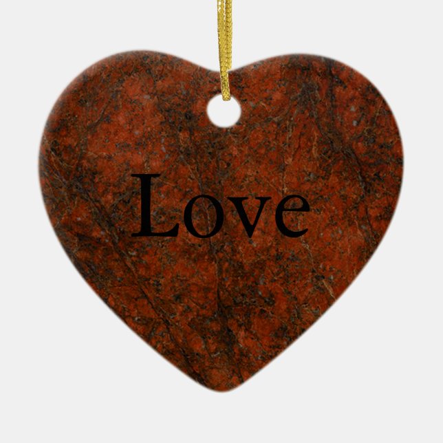 Red Stone Heart Print Ceramic Ornament (Front)