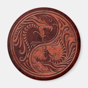 Red Stone Yin Yang Dragons Magnet