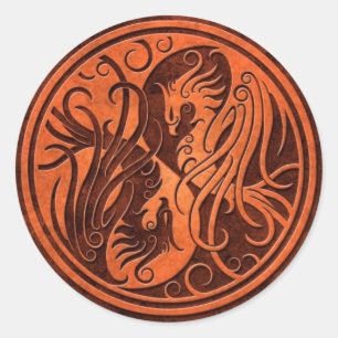 Red Stone Yin Yang Phoenix Classic Round Sticker