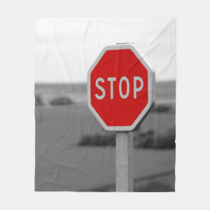 Red Stop Road Sign Minimalist Photography Poster Fleece Blanket