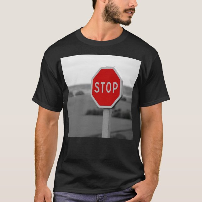 Red Stop Road Sign Minimalist Photography T-Shirt (Front)