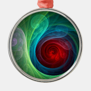 Red Storm Abstract Art Round Metal Ornament