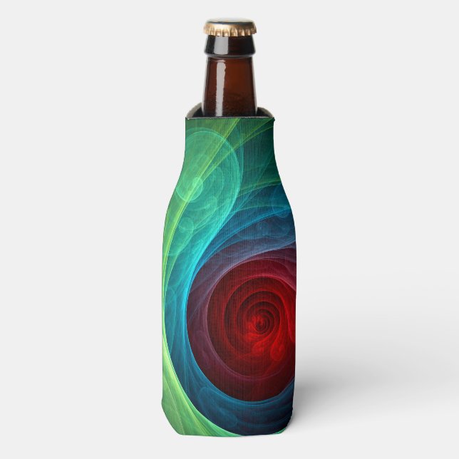 Red Storm Floral Modern Abstract Art Colour Patter Bottle Cooler (Bottle Front)