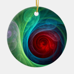 Red Storm Floral Modern Abstract Art Colour Patter Ceramic Ornament