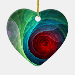 Red Storm Floral Modern Abstract Art Colour Patter Ceramic Ornament