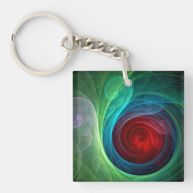 Red Storm Floral Modern Abstract Art Colour Patter Keychain (Front)