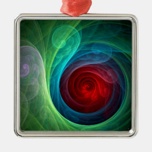 Red Storm Floral Modern Abstract Art Colour Patter Metal Ornament
