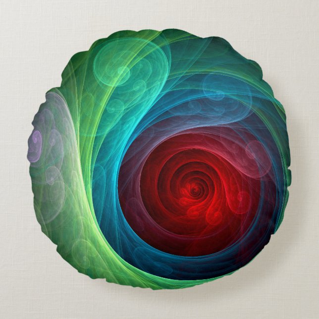 Red Storm Floral Modern Abstract Art Colour Patter Round Pillow (Front)