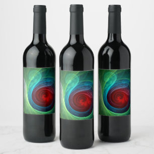 Red Storm Floral Modern Abstract Art Colour Patter Wine Label