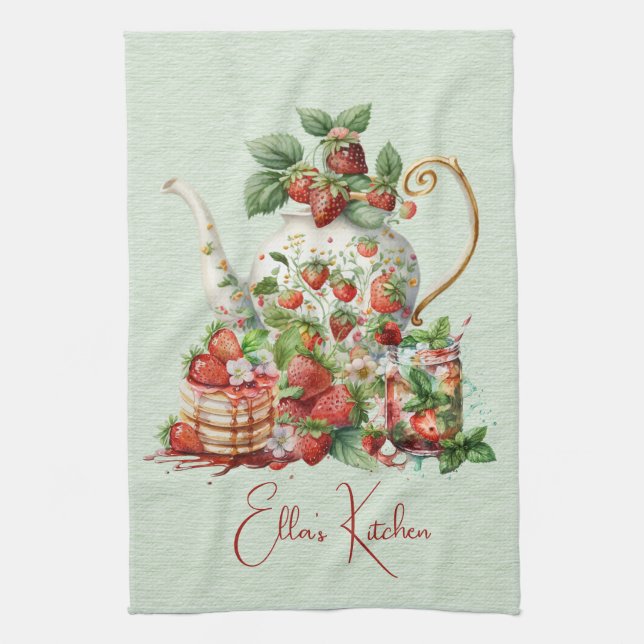 Red Strawberries and Desserts Tea Time Kitchen Towel (Vertical)