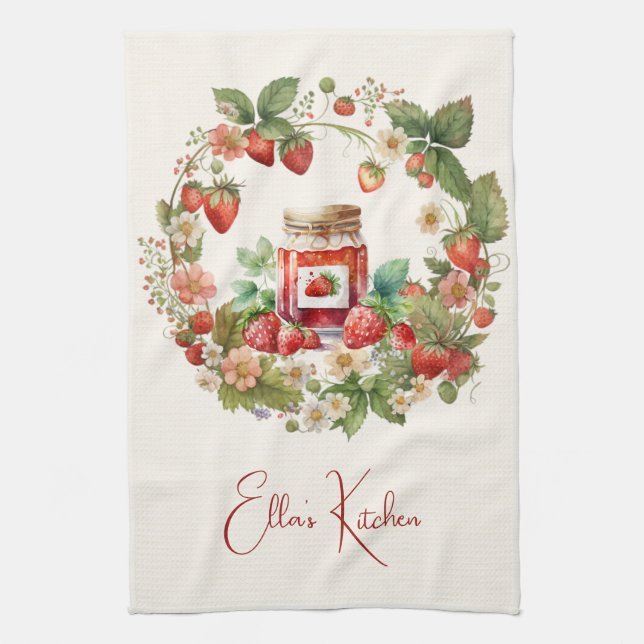 Red Strawberries and Desserts Tea Time Kitchen Towel (Vertical)