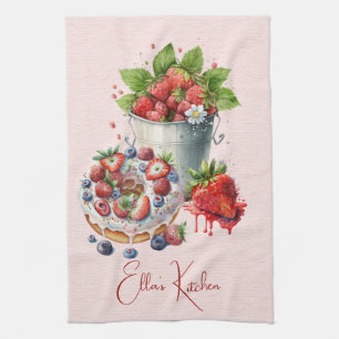 Red Strawberries and Desserts Tea Time Kitchen Towel