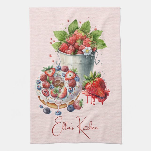Red Strawberries and Desserts Tea Time Kitchen Towel (Vertical)