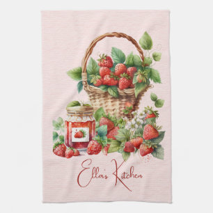 Red Strawberries and Desserts Tea Time Kitchen Towel
