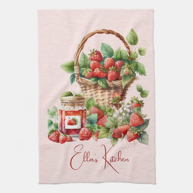 Red Strawberries and Desserts Tea Time Kitchen Towel (Vertical)