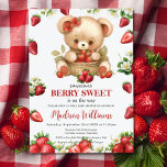 Red Strawberries Berry Sweet Bear Baby Shower   Invitation<br><div class="desc">This vibrant cute berry sweet baby shower invitation features a cute baby bear holding a basketful of red strawberries. Personalize it easily and quickly, simply click the "Edit Using Design Tools" button to modify the text, wording, font style, font size, and font colour. Also available as a digital instant download....</div>