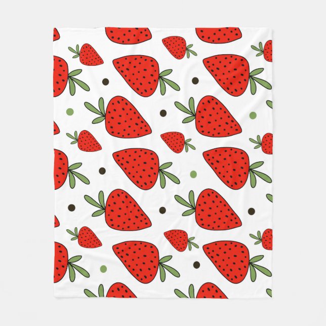 Red Strawberries Cartoon Seamless Pattern Fleece Blanket (Front)