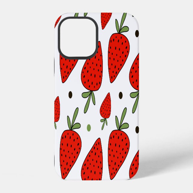 Red Strawberries Cartoon Seamless Pattern iPhone Case (Back)