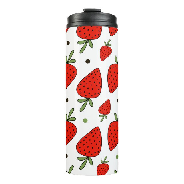 Red Strawberries Cartoon Seamless Pattern Thermal Tumbler (Front)
