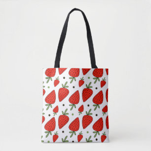 Red Strawberries Cartoon Seamless Pattern Tote Bag