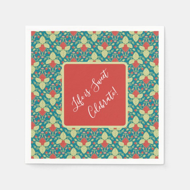 Red Strawberries, Flowers, Fruit and Runners Napkin (Front)