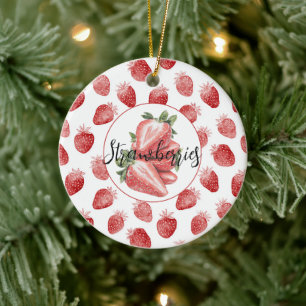 Red Strawberries Fruit Ceramic Ornament