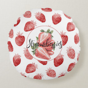Red Strawberries Fruit Round Pillow